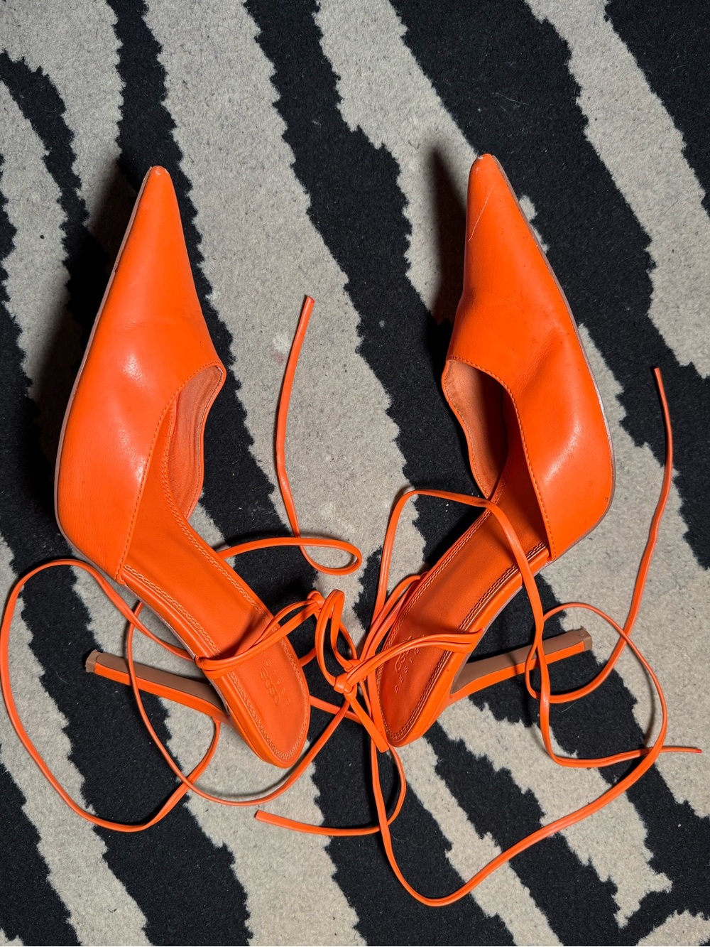 ASOS DESIGN Prize tie leg high heeled shoes in orange - Picture 2 of 5